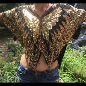 Vintage sequined butterfly crop top